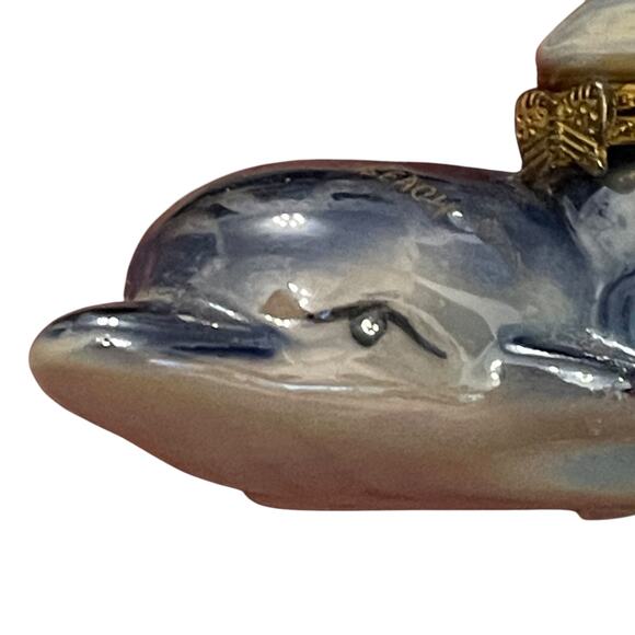 Vintage Dolphin Trinket Box Iridescent Glazed Hinged Beach Florida Nautical Sea - Picture 15 of 16